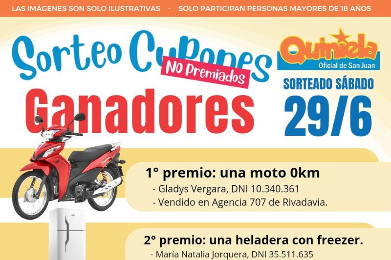 Conocé los ganadores del sorteo de Cupones no Premiados del mes de junio.