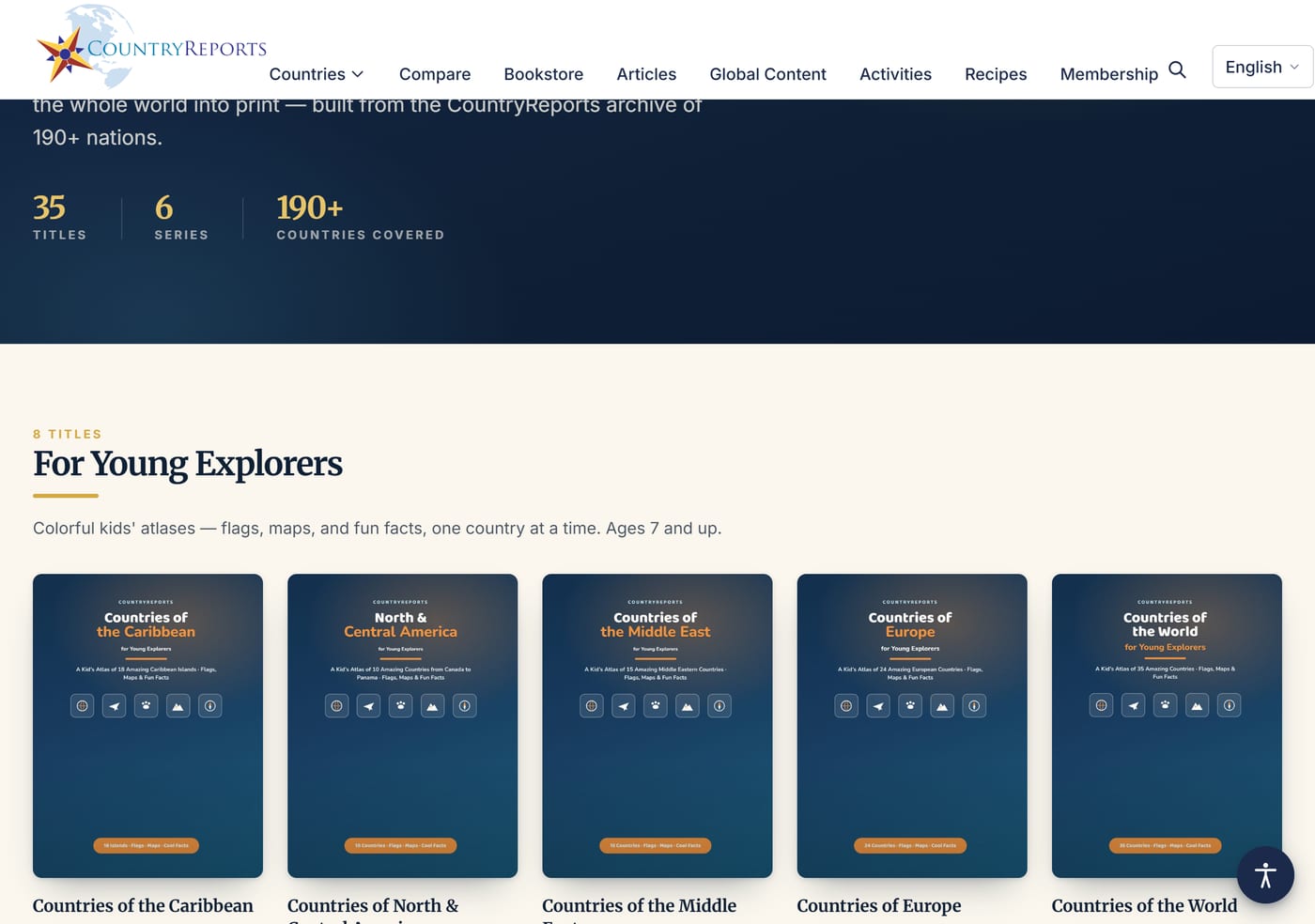 The CountryReports bookstore showing printable country atlas books for young explorers