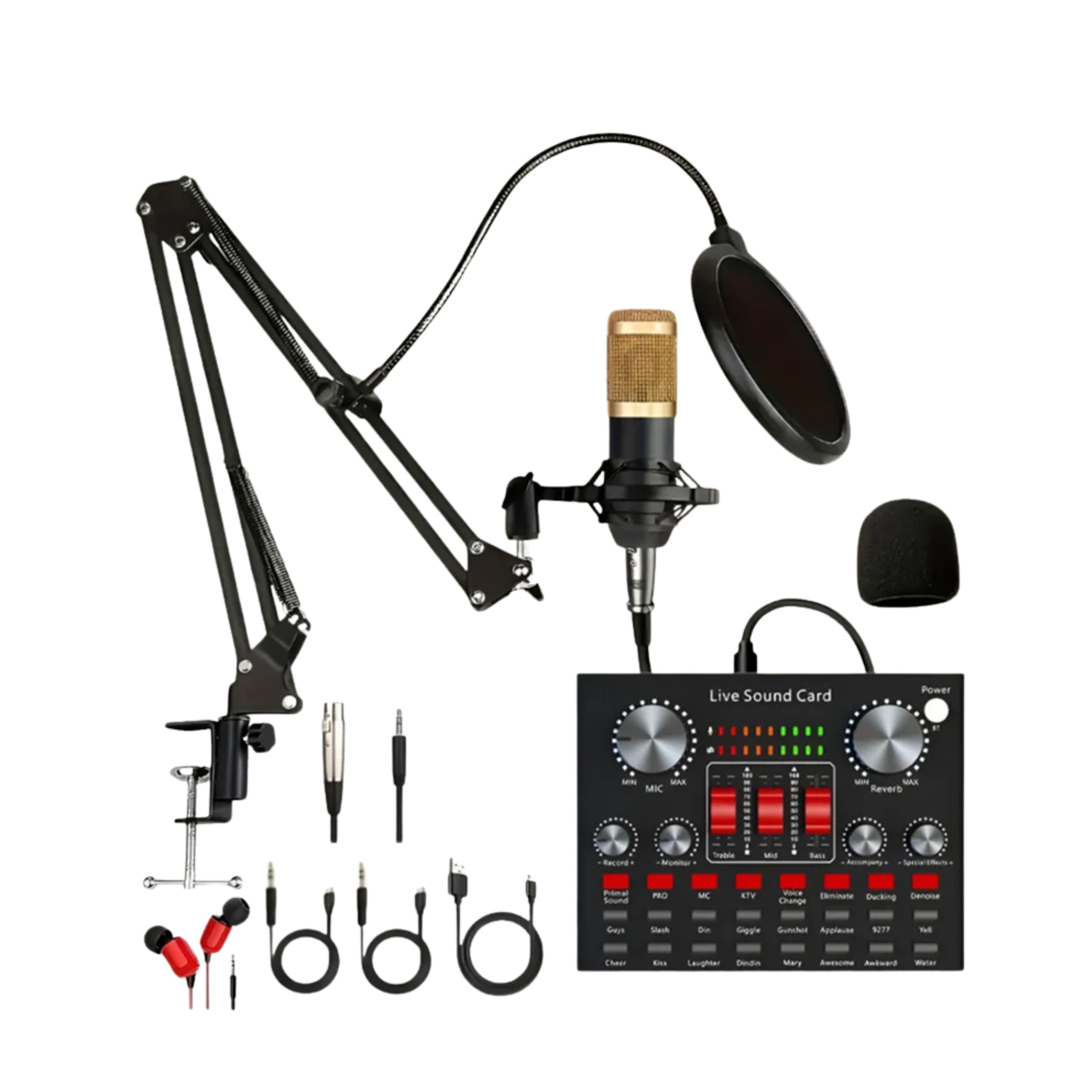 KIT MICROFONO PRO CONDENSADOR + TARJETA DE SONIDO