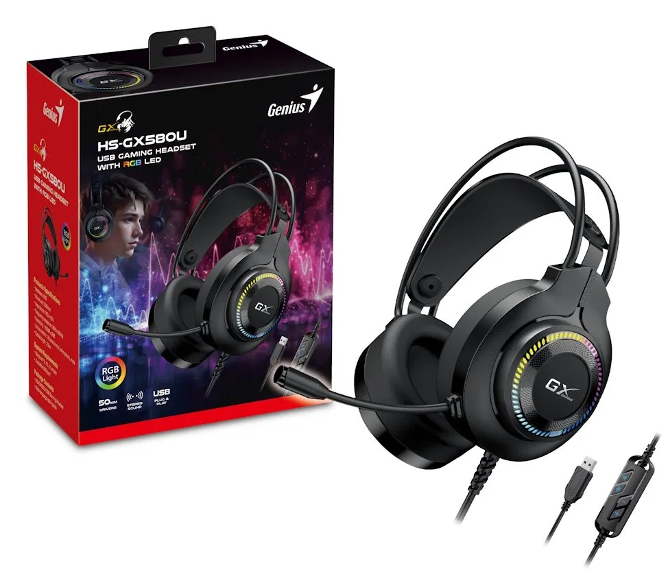 DIADEMA+MIC GENIUS HS-GX580U NEGRA LED RGB