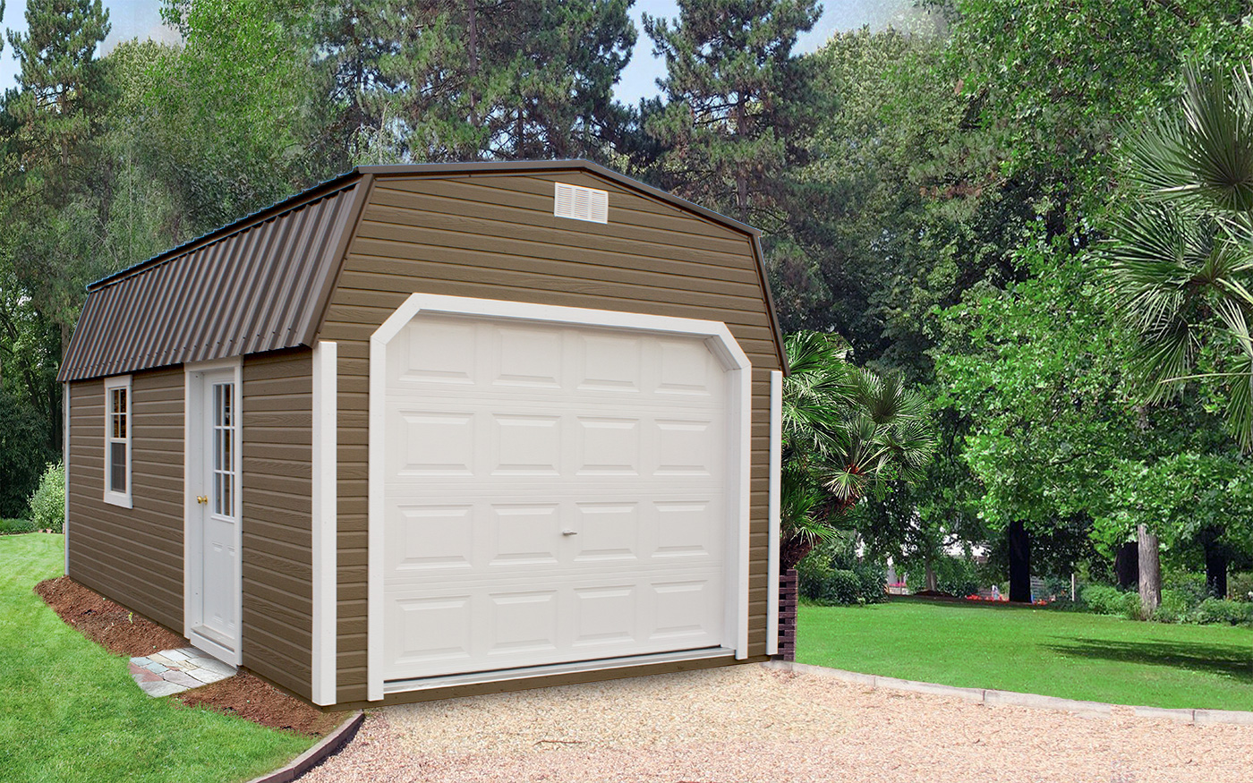 Brown detached garage