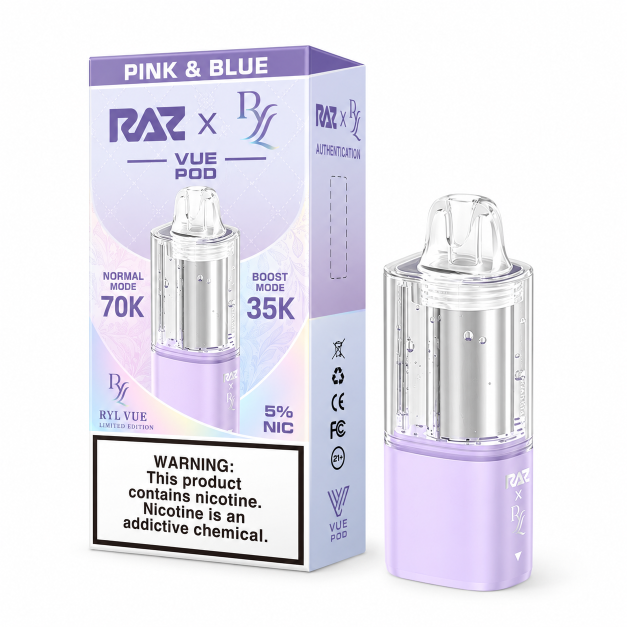 Pink & Blue RAZ RYL VUE 70K Disposable Pod