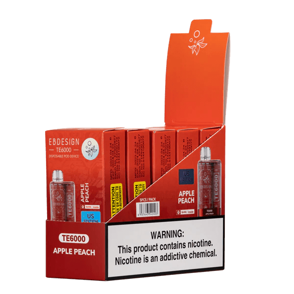 EBDESIGN TE6000 Apple Peach Disposable Vape 5 Pack