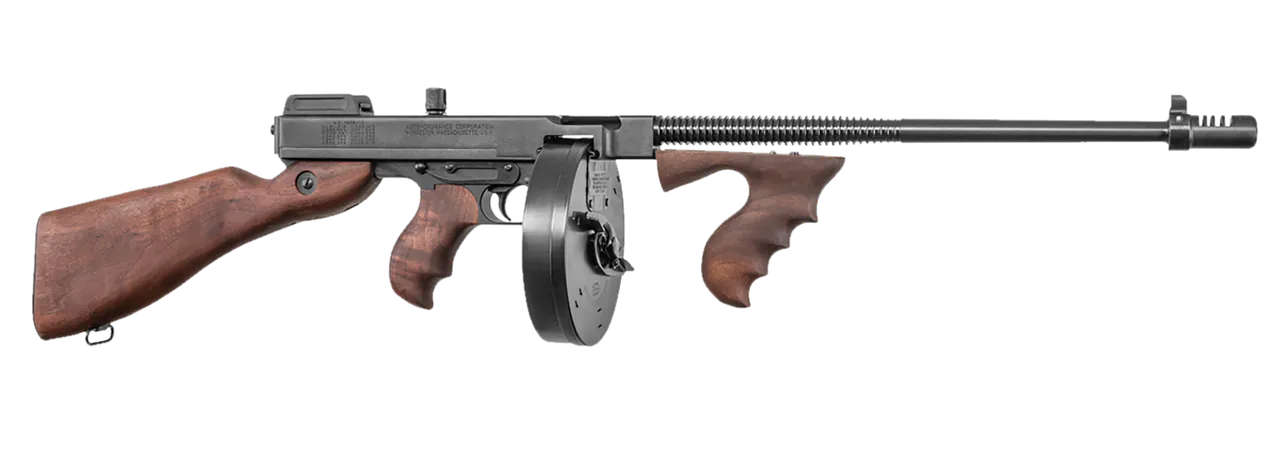 Thompson T150D 1927A-1 Deluxe 45 ACP Caliber with 16.50" Barrel, 20+1 Capacity (Stick), 50+1 Capacity (Drum), Blued Metal Finish, American Walnut Stock Wood Grip Right Hand