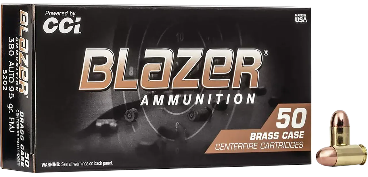 CCI 5202 Blazer Brass Handgun 380ACP 95gr Full Metal Jacket 50 Per Box/20 Case
