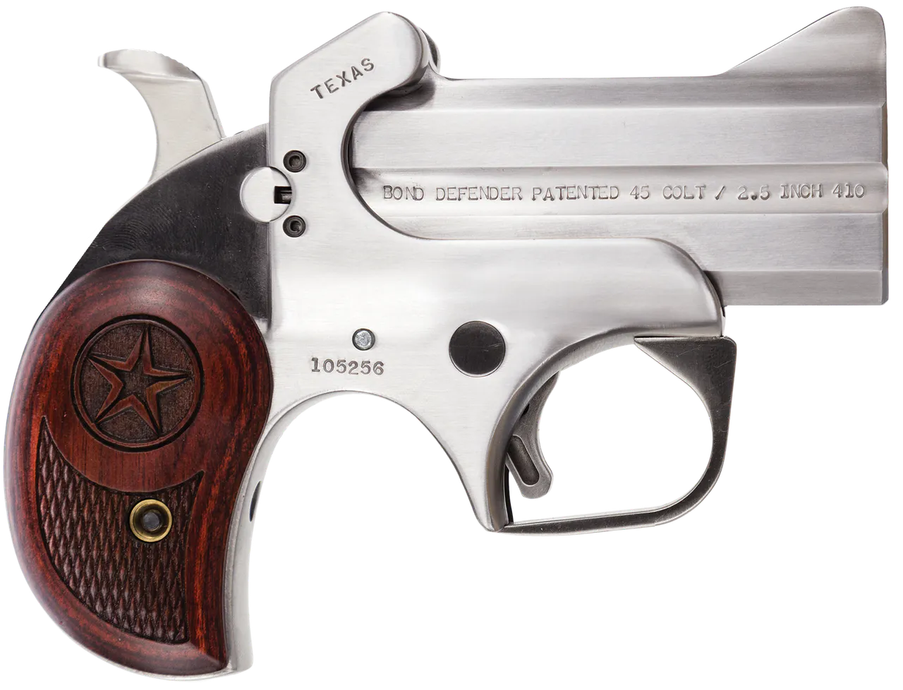 Bond Arms BATD Texas Original 357 Mag/38 Sp 2rd 3" Barrel, Stainless Metal Finish, Rosewood Grip, Blade Front/Fixed Rear Sights, Manual Safety