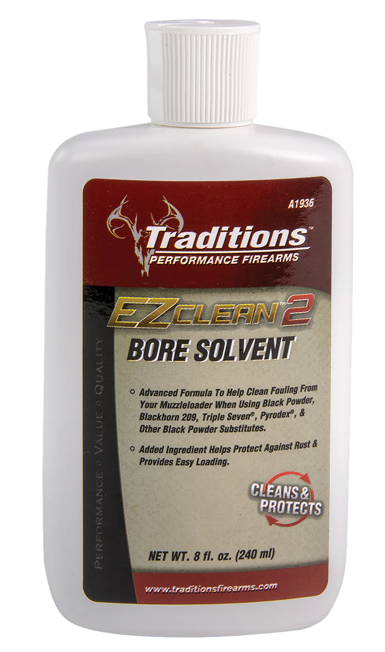 Traditions A1936 EZ Clean 2 Bore Solvent Against Fouling Rust 8 oz Squeeze Bottle