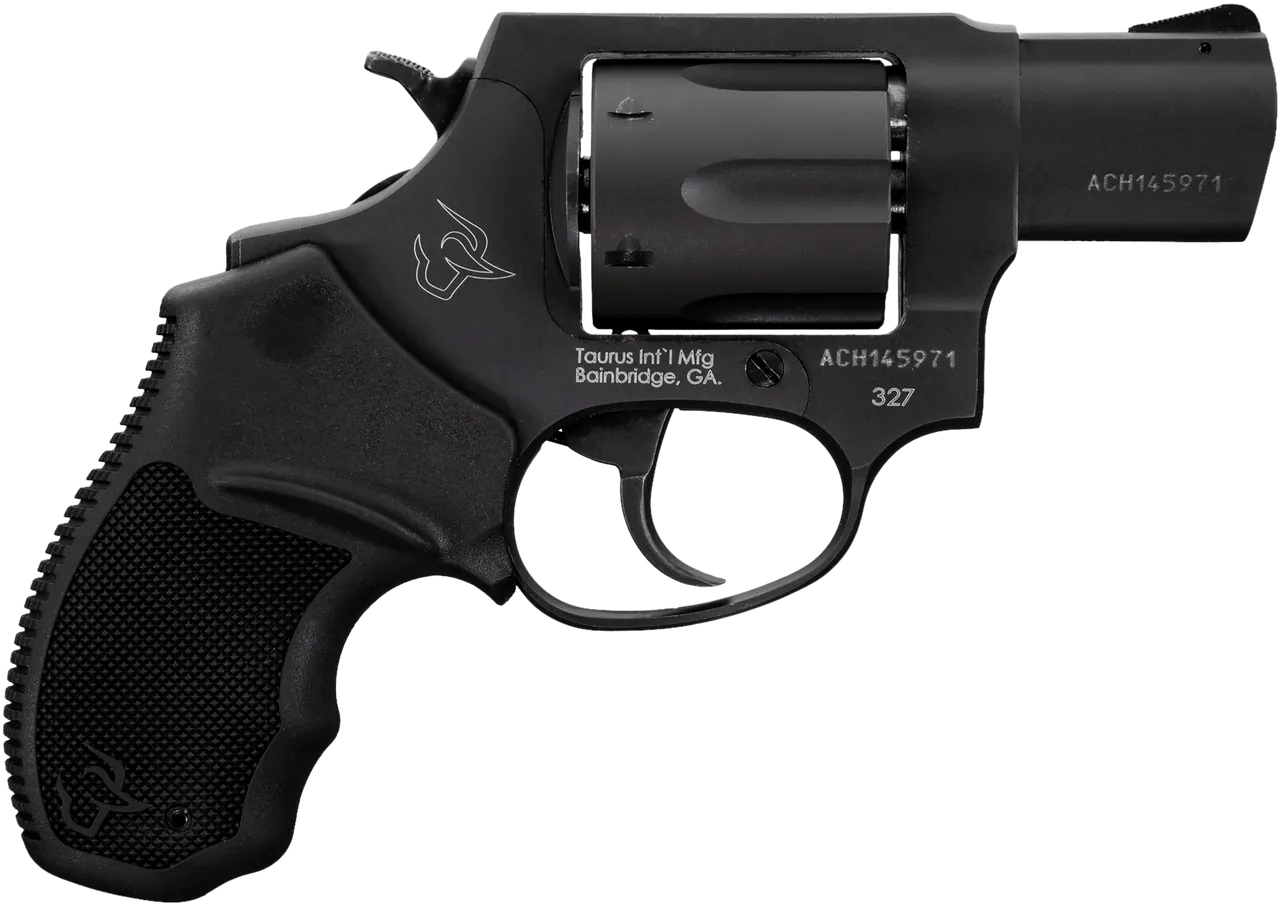 Taurus 232721 327  Small Frame 327 Federal Mag 6rd 2" Matte Black Carbon Steel Barrel, Cylinder & Frame, Black Finger Groove Rubber Grip, Hammer Safety