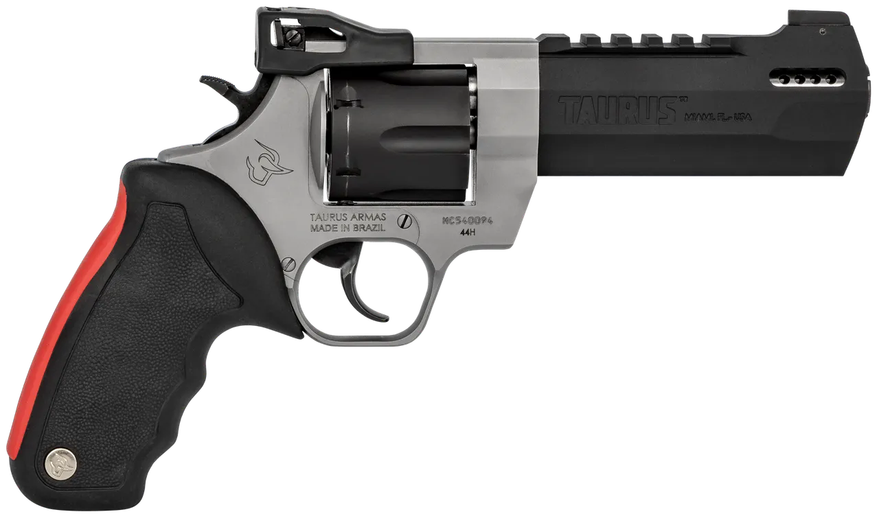 Taurus 2440055RH Raging Hunter  44 Rem Mag 6rd 5.12" Matte Black Oxide Cylinder & Barrel Matte Stainless Steel Frame Black Rubber with Integrated Red Cushion Insert  Grip