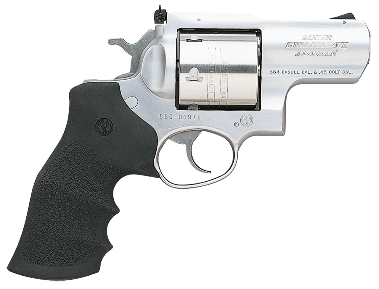 Ruger 5301 Super Redhawk Alaskan Large Frame 454 Casull 6rd 2.50" Satin Stainless Barrel, Frame & Cylinder, Hogue Finger Groove Tamer Monogrip, Grip Transfer Bar Safety, Exposed Hammer