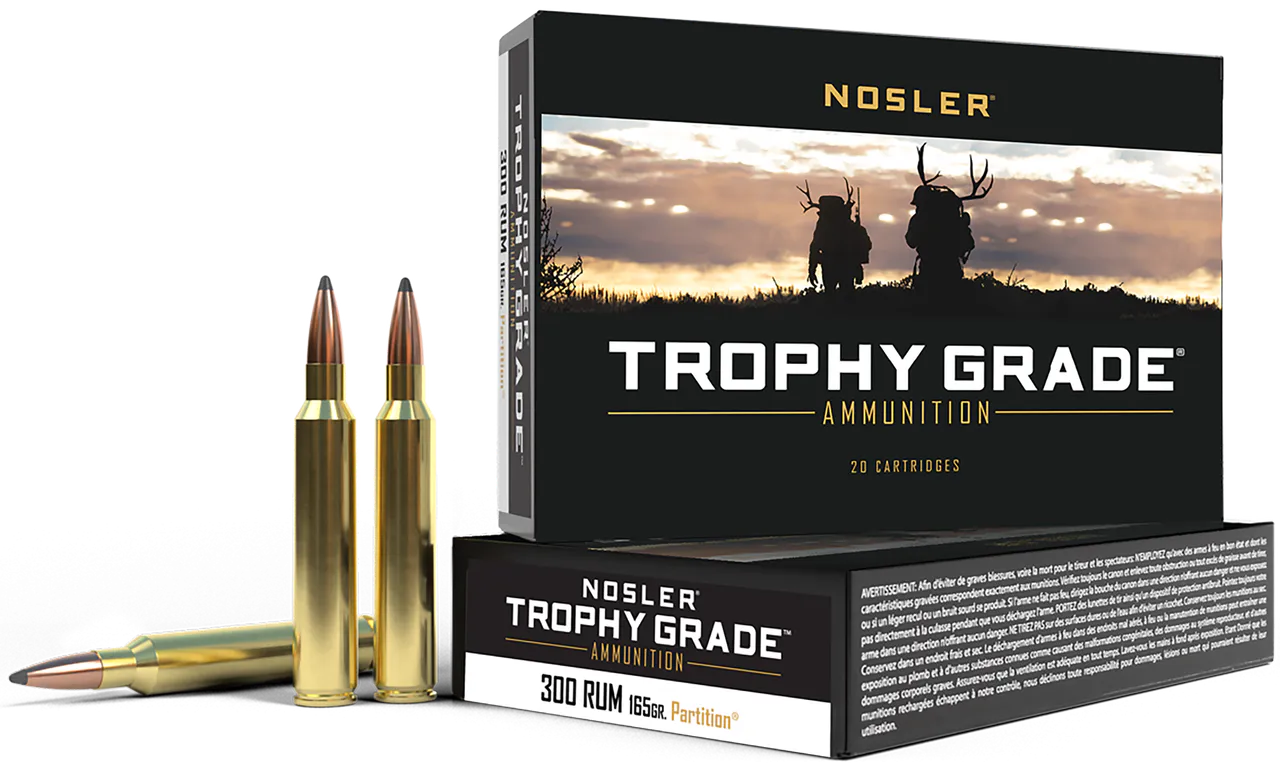 Nosler 60064 Trophy Grade 300RUM 165gr Nosler Spitzer Partition 20 Per Box/10 Case