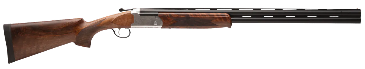 Stevens 22594 555 E 28 Gauge Break Open 2.75" 2rd 26" Black Satin Over/Under Vent Rib Barrel, Engraved Satin Silver Aluminum Receiver, Fixed Satin Turkish Walnut Stock, Ambidextrous
