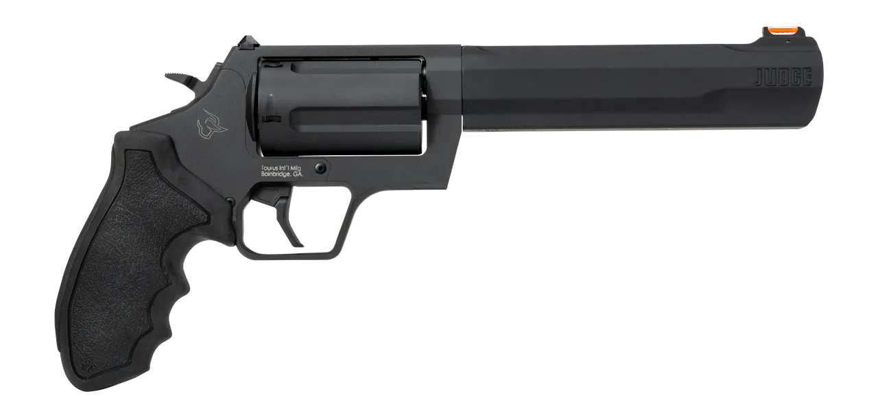 Taurus 2-JUDGE61 Judge 45 Long Colt/410 Gauge 5 Shot 6.50" Black Stainless Steel Barrel, Cylinder & Frame, Black Rubber Grip, Transfer Bar Safety
