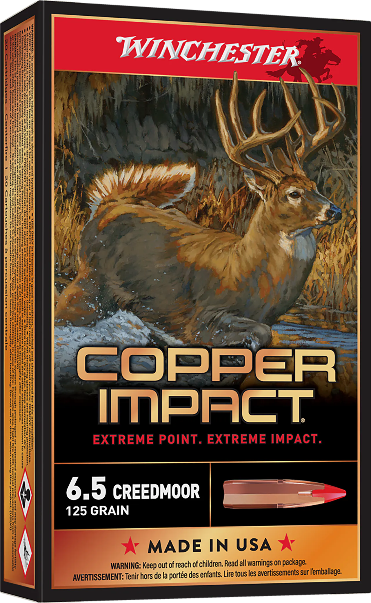 Winchester Ammo X65CLF Copper Impact 6.5Creedmoor 125gr Copper Extreme Point Lead Free 20 Per Box/10 Case