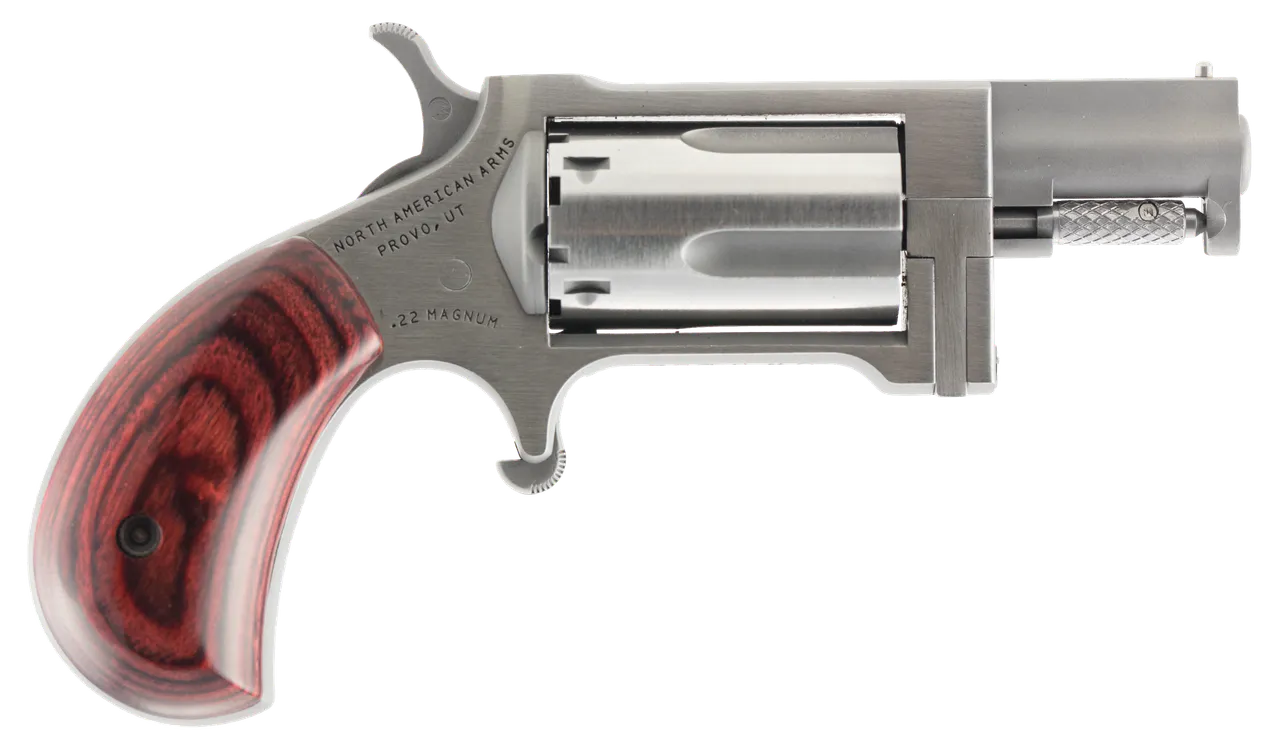 North American Arms SW Sidewinder 22 WMR 5 Shot 1.50" Stainless Steel Barrel, Frame & Cylinder, Rosewood Birdshead Grip Exposed Hammer