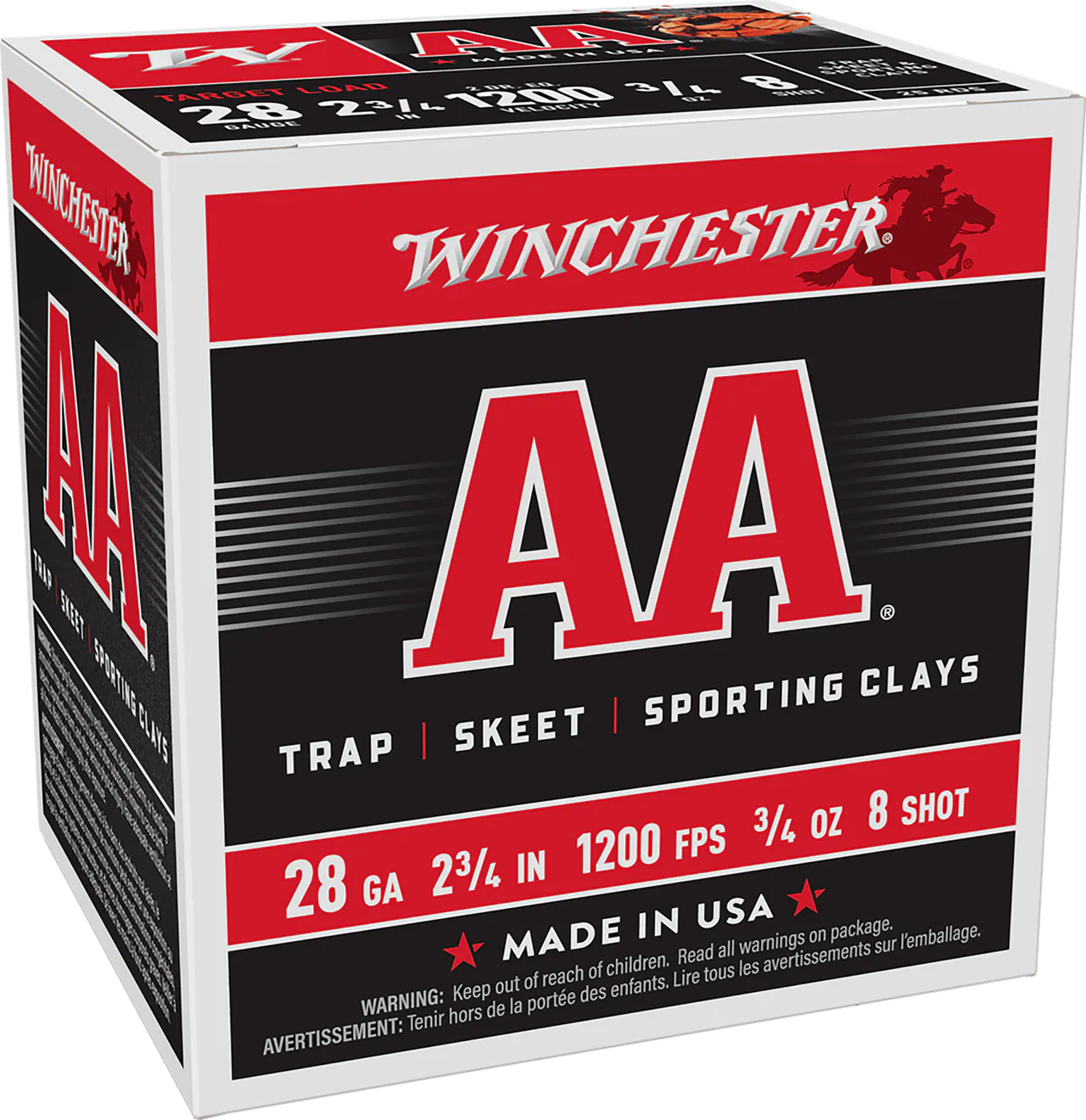 Winchester Ammo AA288 AA  28Gauge 2.75" 3/4oz 8Shot 25 Per Box/10 Case