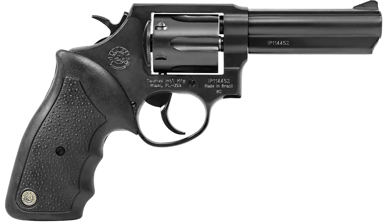 Taurus 2-820041 82  Medium 38 Special +P 6 Shot 4" Matte Black Oxide Alloy Steel Barrel, Cylinder & Frame, Black Finger Grooved Rubber Grip, Transfer Bar Safety, Exposed Hammer