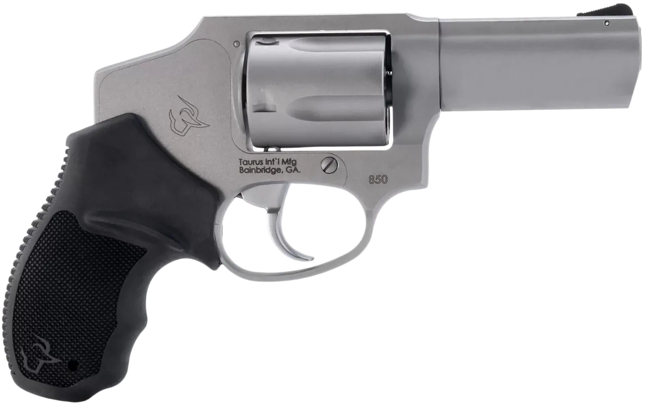 Taurus 2-850139 850 Small 38 Special 5 Shot 3" Matte Stainless Steel Barrel & Cylinder, Matte Stainless Steel Frame, Black Rubber Grip, Transfer Bar Safety, Concealed Hammer