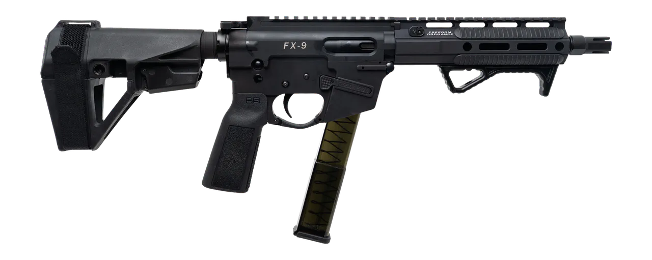 Freedom Ordance FX9P8E-BLK FX9P Elite 9mm Luger 8" Black Nitride Threaded Barrel, Black Anodized Aluminum Receiver w/Picatinny Rail, M-LOK Handguard, Black Polymer SB Tactical SBA5 Brace, Black Polyme