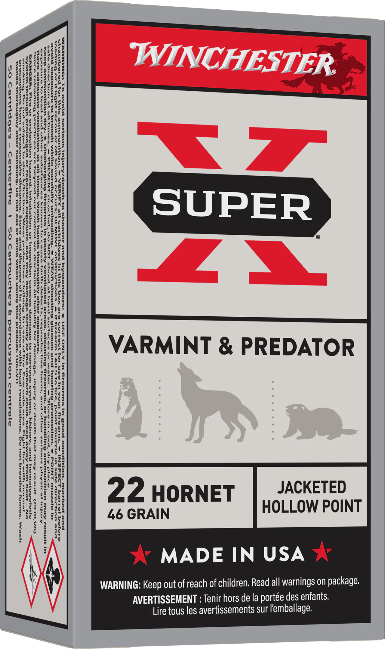 Winchester Ammo X22H2 Super X 22Hornet 46gr Jacketed Hollow Point 50 Per Box/10 Case