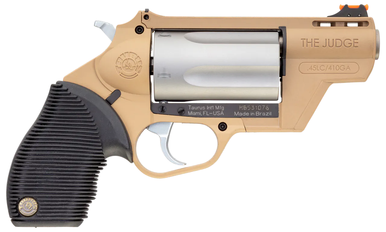 Taurus 2-441029FDE Judge Public Defender 45 Colt (LC)/410 Gauge 5rd 2.50" Flat Dark Earth Barrel & Frame Matte Stainless Cylinder Black Ribber Grip