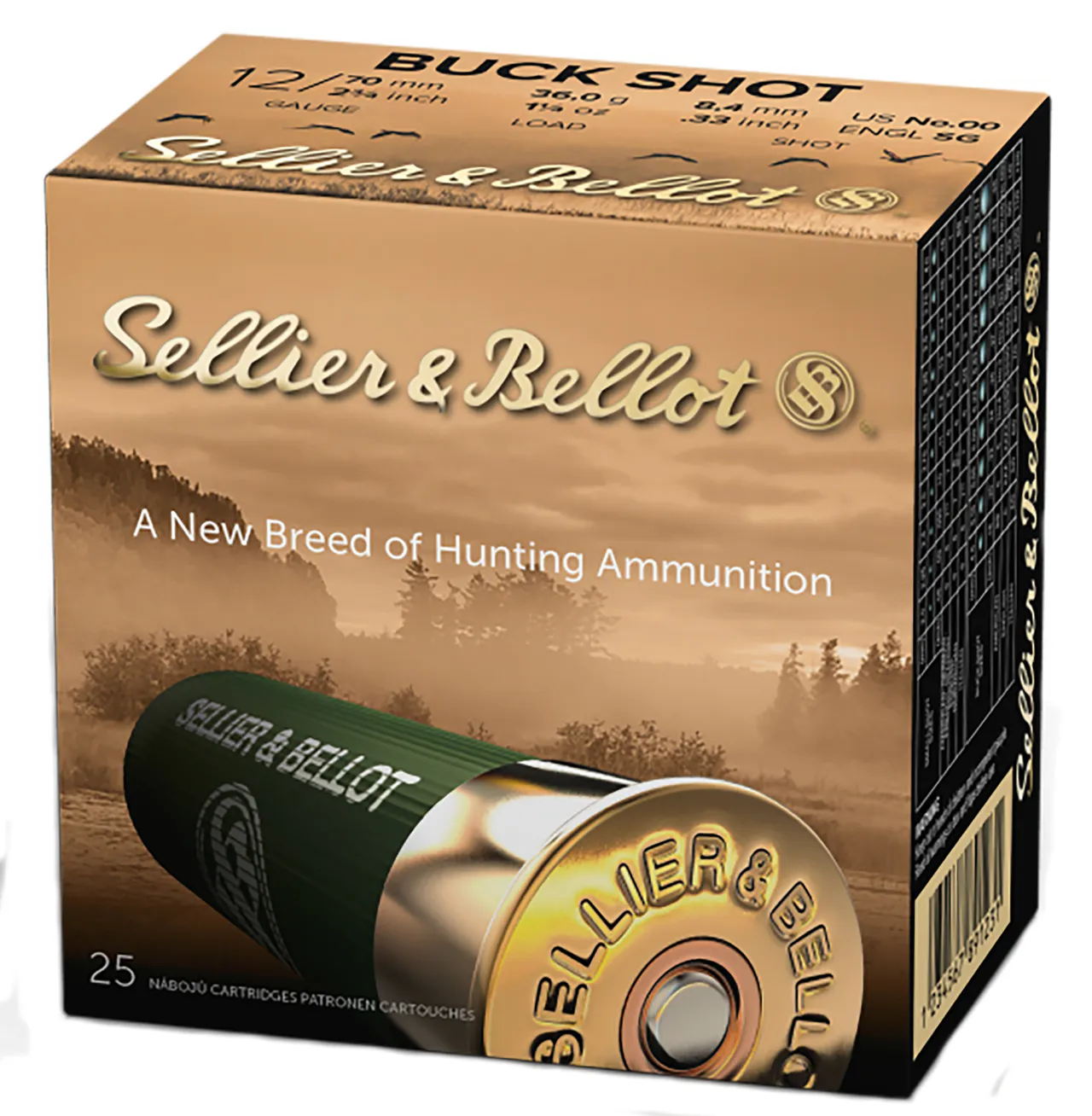 Sellier & Bellot SB12BSC Hunting 12Gauge 2.75" 12Pellets 1 1/4oz 00Buck Shot 25 Box/10 Case