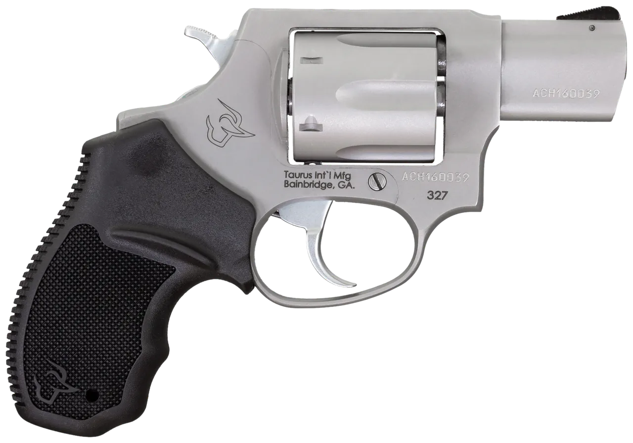 Taurus 232729 327 Small Frame 327 Federal Mag 6rd 2" Matte Stainless Steel Barrel, Cylinder & Frame, Black Finger Groove Rubber Grip, Hammer Safety