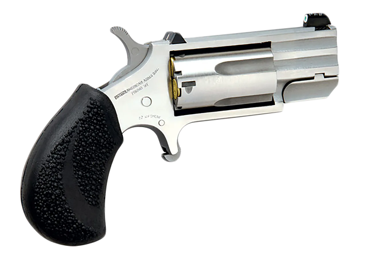 North American Arms PUGT Pug  22 WMR 5 Shot 1" Stainless Steel Barrel, Frame & Cylinder, Black Pebbled Rubber Grip, Exposed Hammer