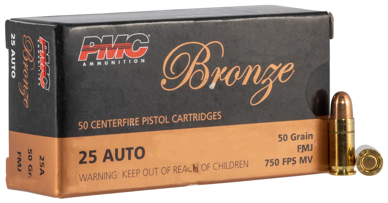 PMC 25A Bronze 25ACP 50gr Full Metal Jacket 50 Per Box/20 Case