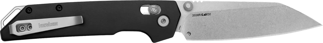 Kershaw 2038R Iridium 3.40" Folding Reverse Tanto Plain Stonewashed D2 Steel Blade, Black Anodized Aluminum Handle