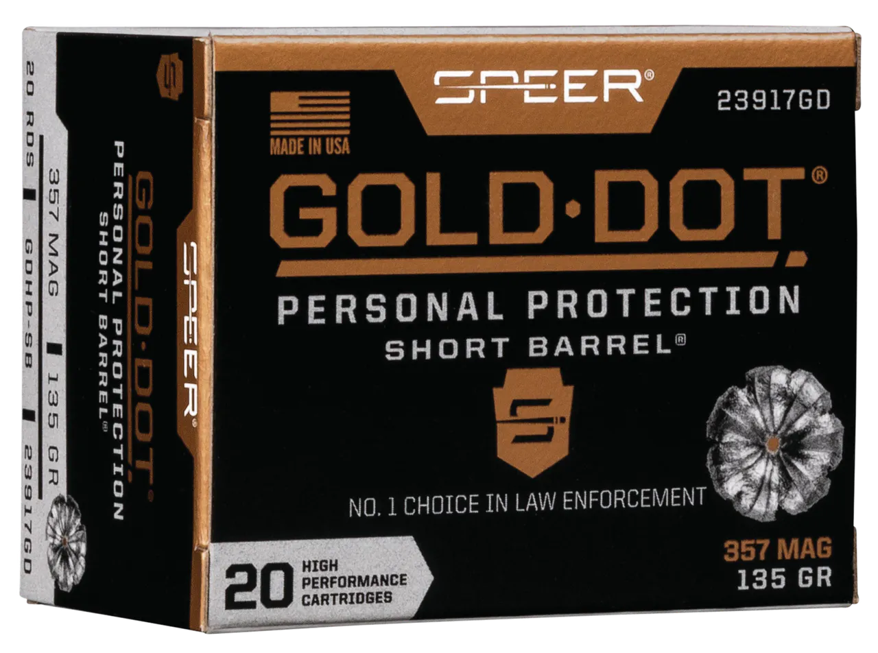 Speer 23917GD Gold Dot Personal Protection Short Barrel 357Mag 135gr Hollow Point 20 Per Box/10 Case