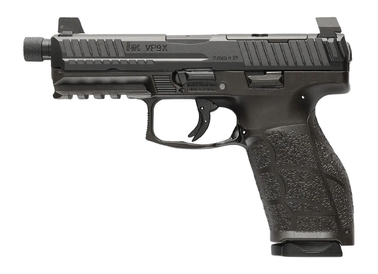 HK 81001225 VP9A1 X Tactical Full Size 9mm Luger 10+1 4.70" Black Threaded Barrel, Black Steel Serrated w/Optic Slide, Black Polymer Frame w/Picatinny Rail, Textured Grip
