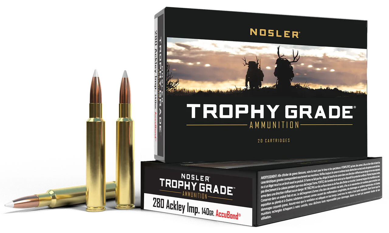 Nosler 60043 Trophy Grade 280Ackley Improved 140gr Nosler AccuBond 20 Per Box/10 Case