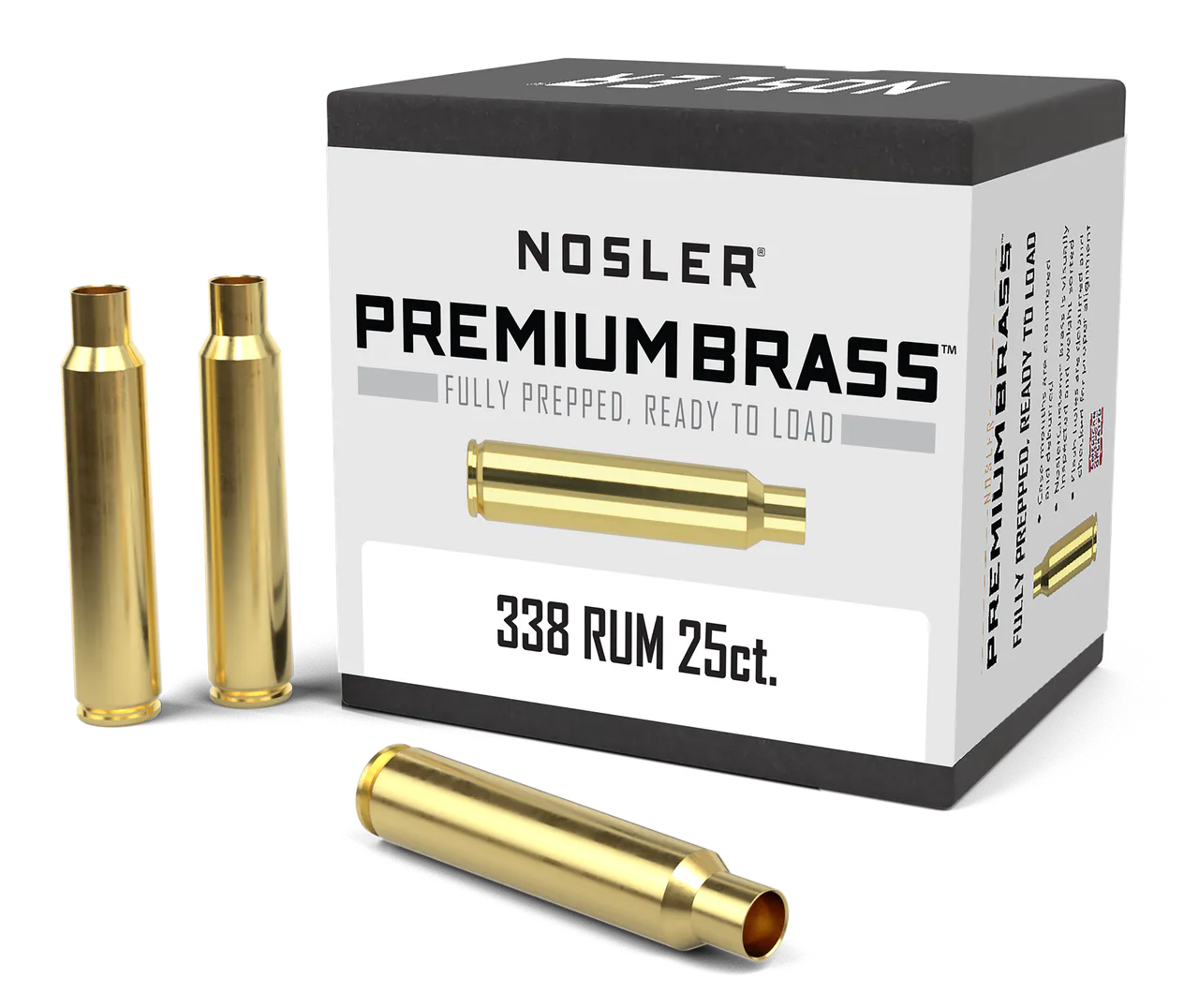 Nosler 11912 Premium Brass Unprimed Cases 338RUM Brass 25Count