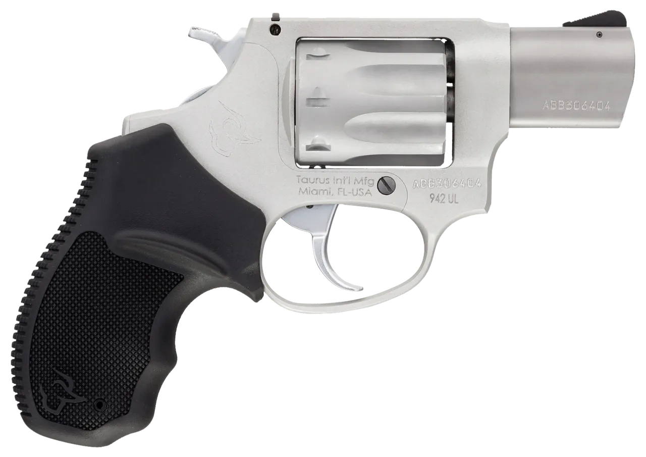 Taurus 2942029UL 942 Ultra-Lite 22 LR 8rd 2" Matte Stainless Finish Barrel, Matte Stainless Finish Cylinder, Stainless Anodized Finish Aluminum Frame & Finger Grooved Black Polymer Grip