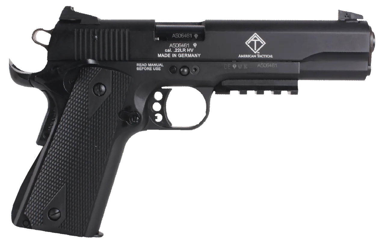 GSG GSG1911ADOP M1911 ADOP 22 LR 10+1 5" Black Steel/Threaded Barrel & Serrated Slide, Zinc Alloy w/Accessory Rail & Beavertail Frame Black Double Diamond Polymer Grip