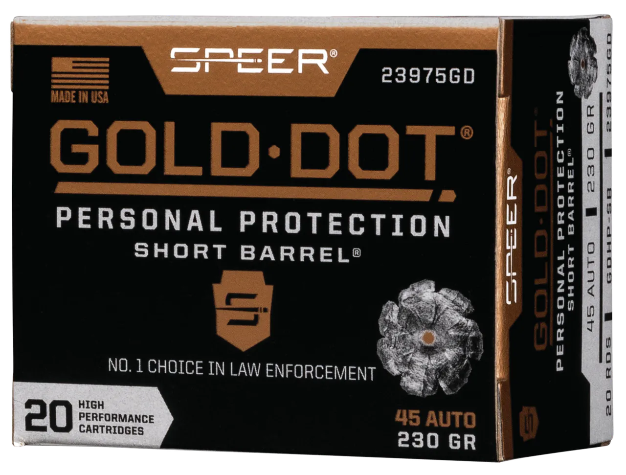 Speer 23975GD Gold Dot Personal Protection Short Barrel 45ACP 230gr Hollow Point 20 Per Box/10 Case
