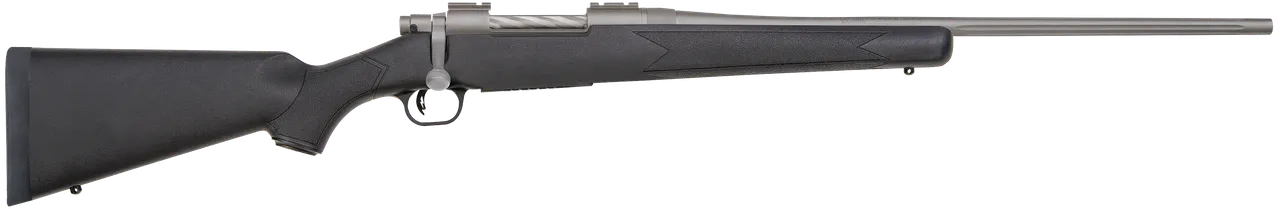 Mossberg 28010 Patriot Synthetic Full Size 30-06 Springfield 5+1 22" Stainless Cerakote Fluted Barrel, Stainless Cerakote Receiver Drilled & Tapped, Black Fixed Synthetic Stock, Right Hand