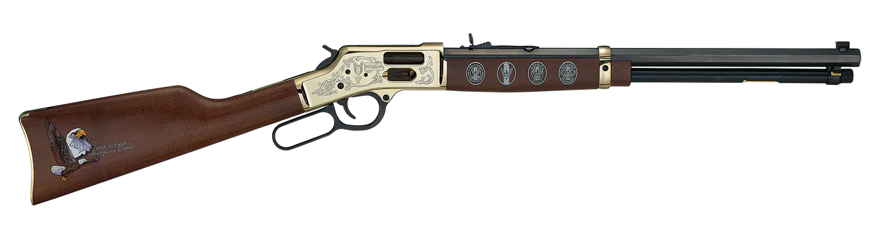 Henry H006GES2 Eagle Scout Centennial Tribute 2nd Edition 44 Special/44 Mag 10+1 20" Blued Octagon Barrel, Polished Brass w/Nickel Plating Drilled & Tapped Receiver, American Walnut Straight Stock
