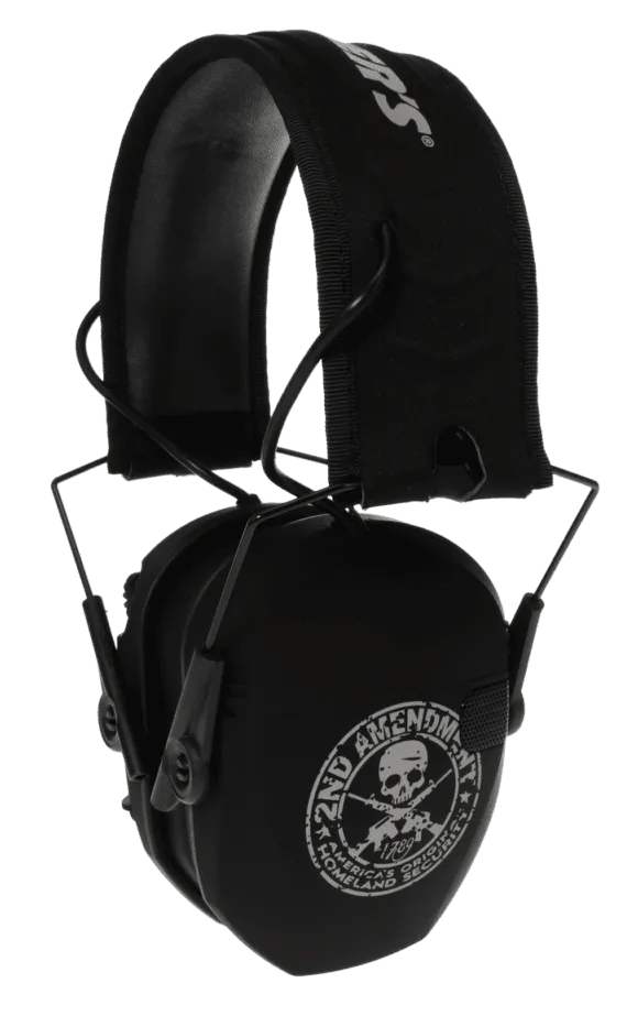 Walker's GWPRSEMFS2A Razor Slim Electronic Freedom Muff 23 dB Over the Head Black w/Distressed 2nd Amendment Polymer