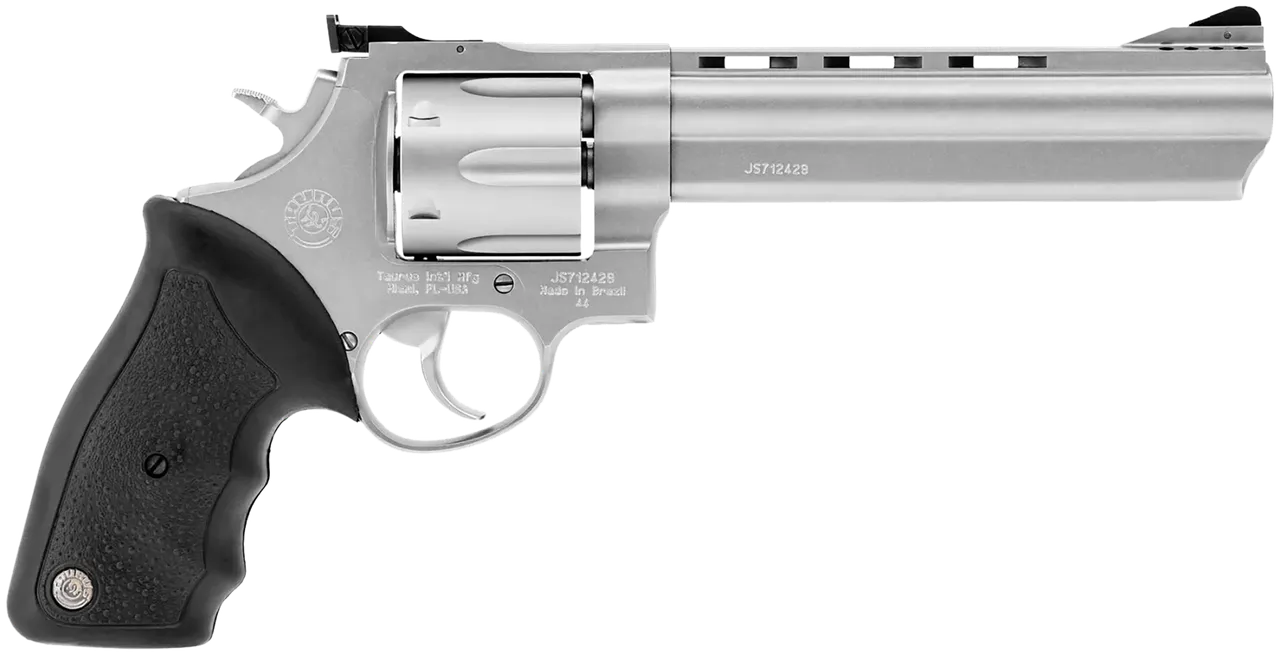 Taurus 2-440069 44 Large 44 Rem Mag 6 Shot 6.50" Matte Stainless Ported Barrel, Cylinder & Frame, Black Finger Grooved Rubber Grip, Transfer Bar Safety, Exposed Hammer