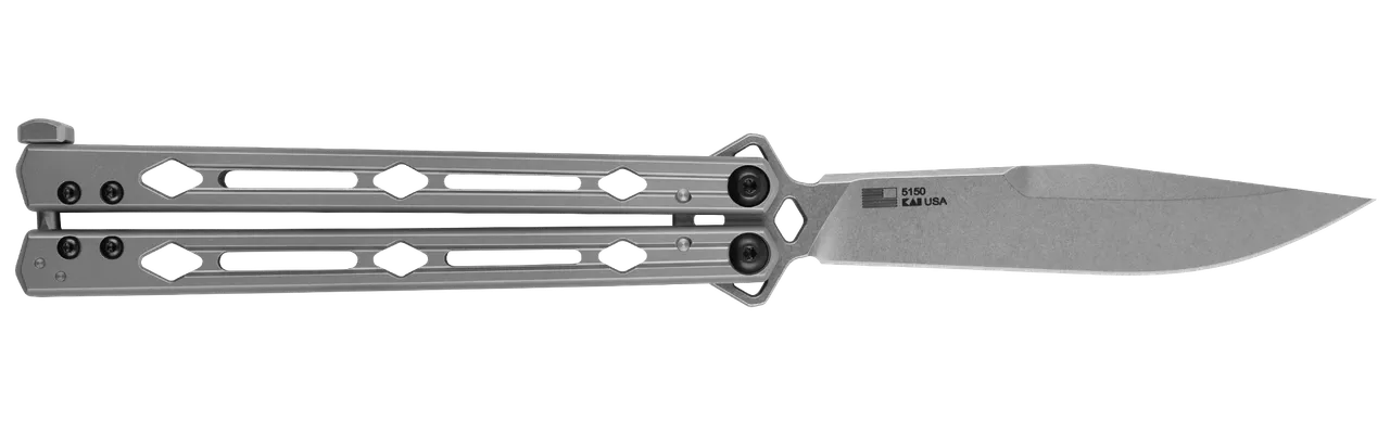 Kershaw 5150 Lucha  4.60" Butterfly Drop Point Plain Stonewashed 14C28N Steel Blade Bead Blasted Stainless Steel Handle