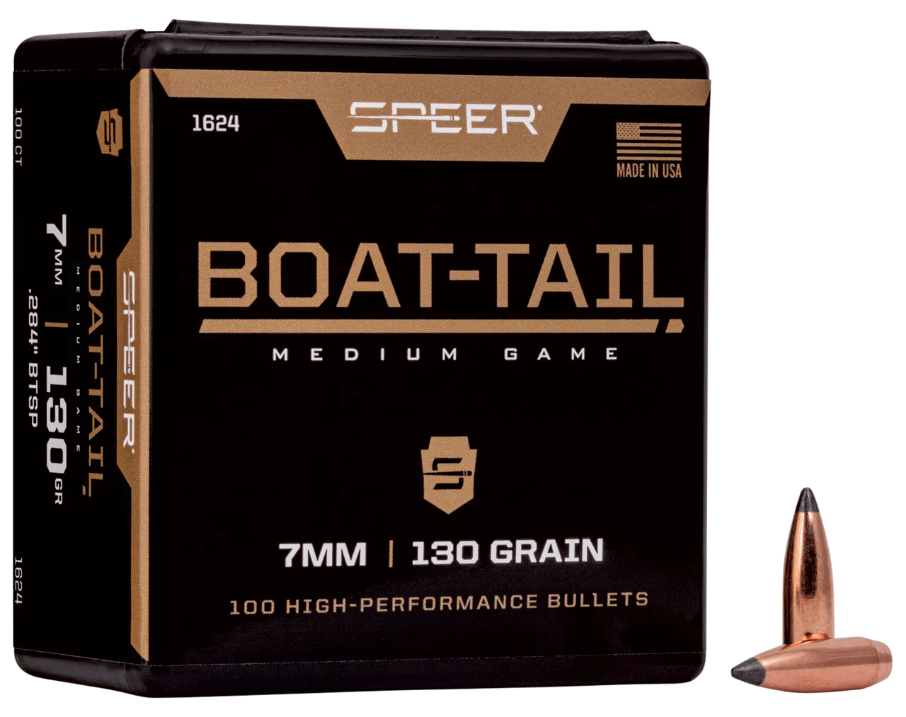 Speer 1624 Boat-Tail 7mm 130gr Jacketed Soft Point Boat Tail 100 Per Box/5 Case