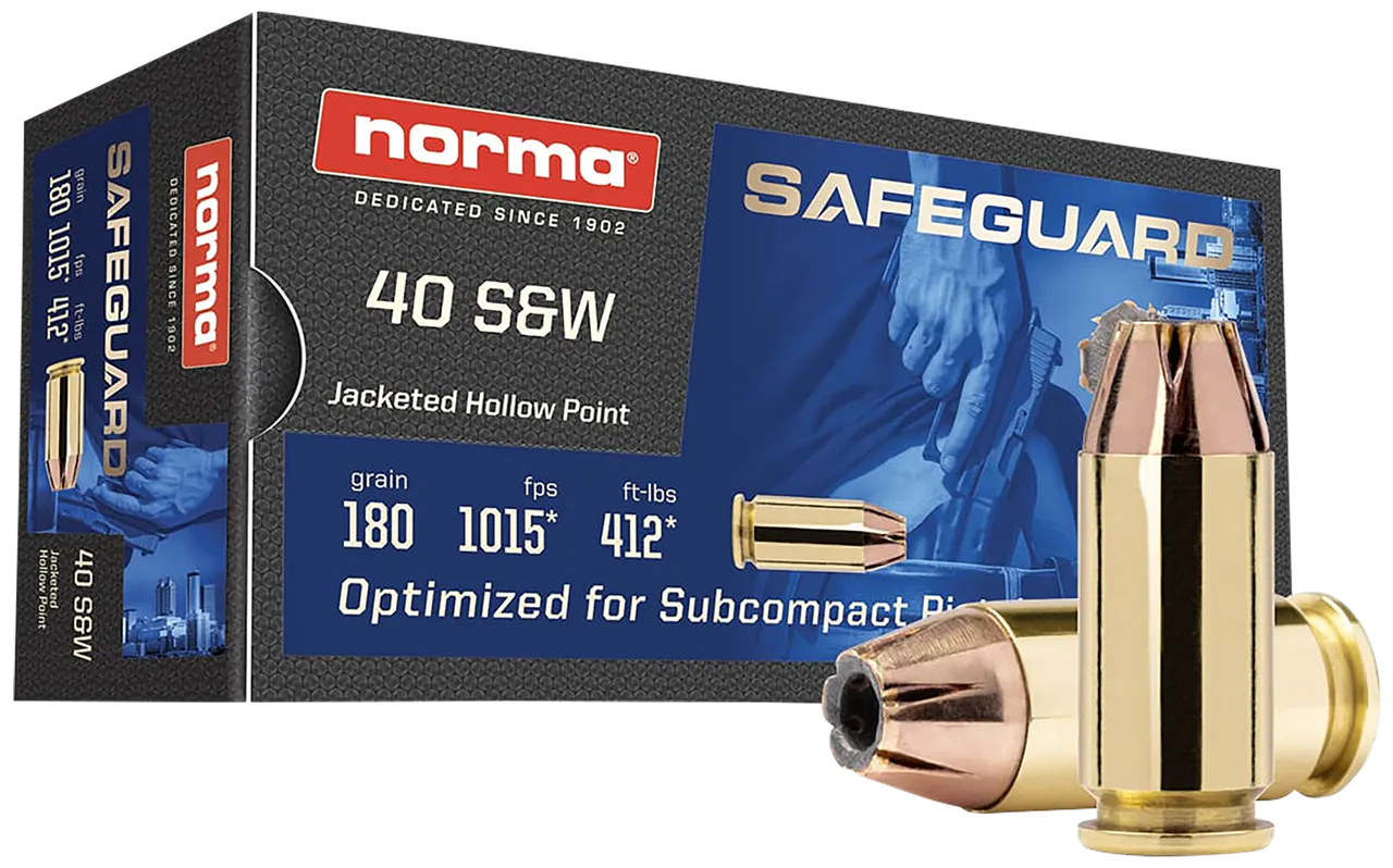 Norma Ammunition 801407727  Safeguard 40S&W 180gr Jacketed Hollow Point 50 Per Box/20 Case