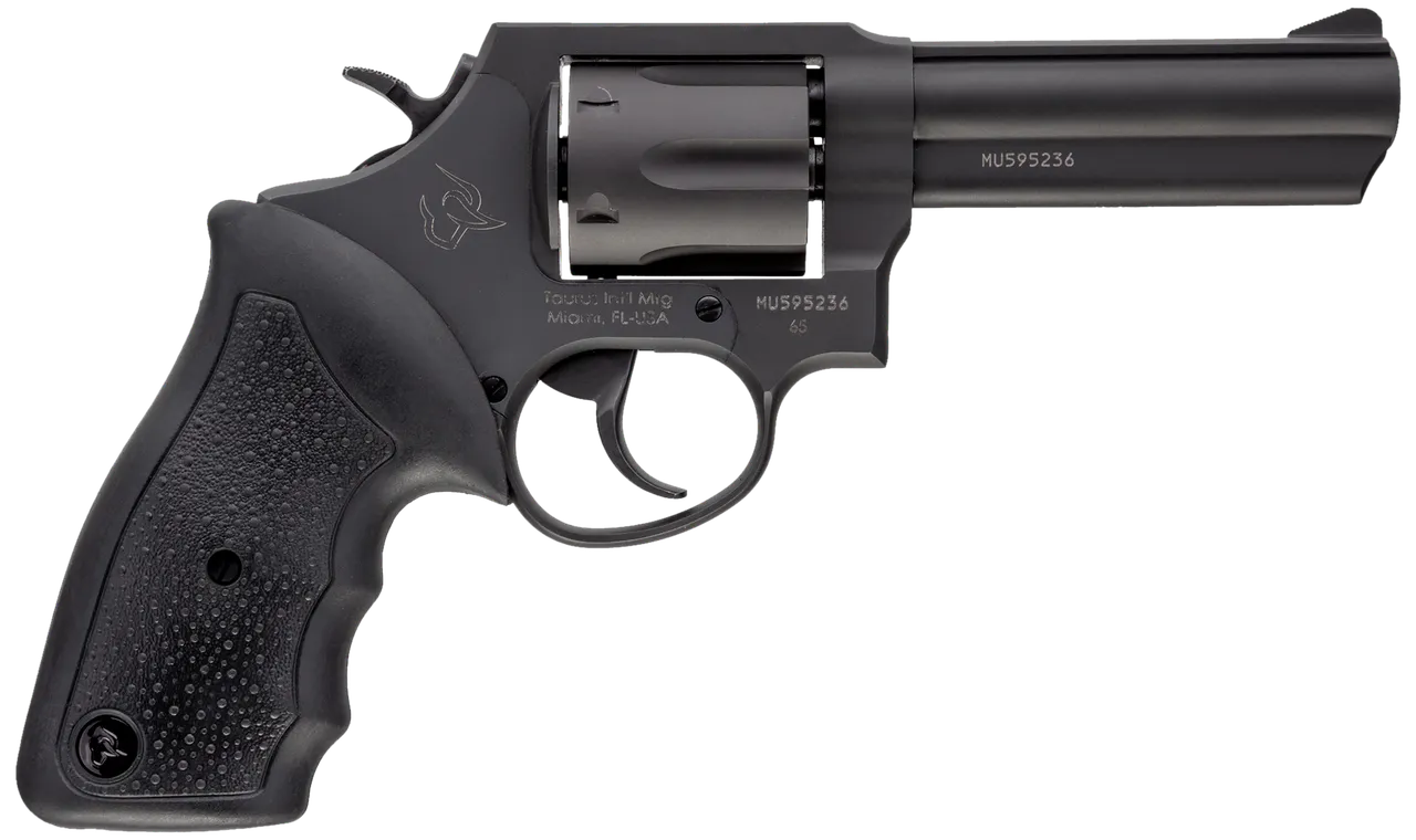 Taurus 2-650041 65  Medium 357 Mag/38 Special +P 6 Shot 4" Matte Black Oxide Barrel, Cylinder & Frame, Black Finger Grooved Rubber Grip, Transfer Bar Safety, Exposed Hammer