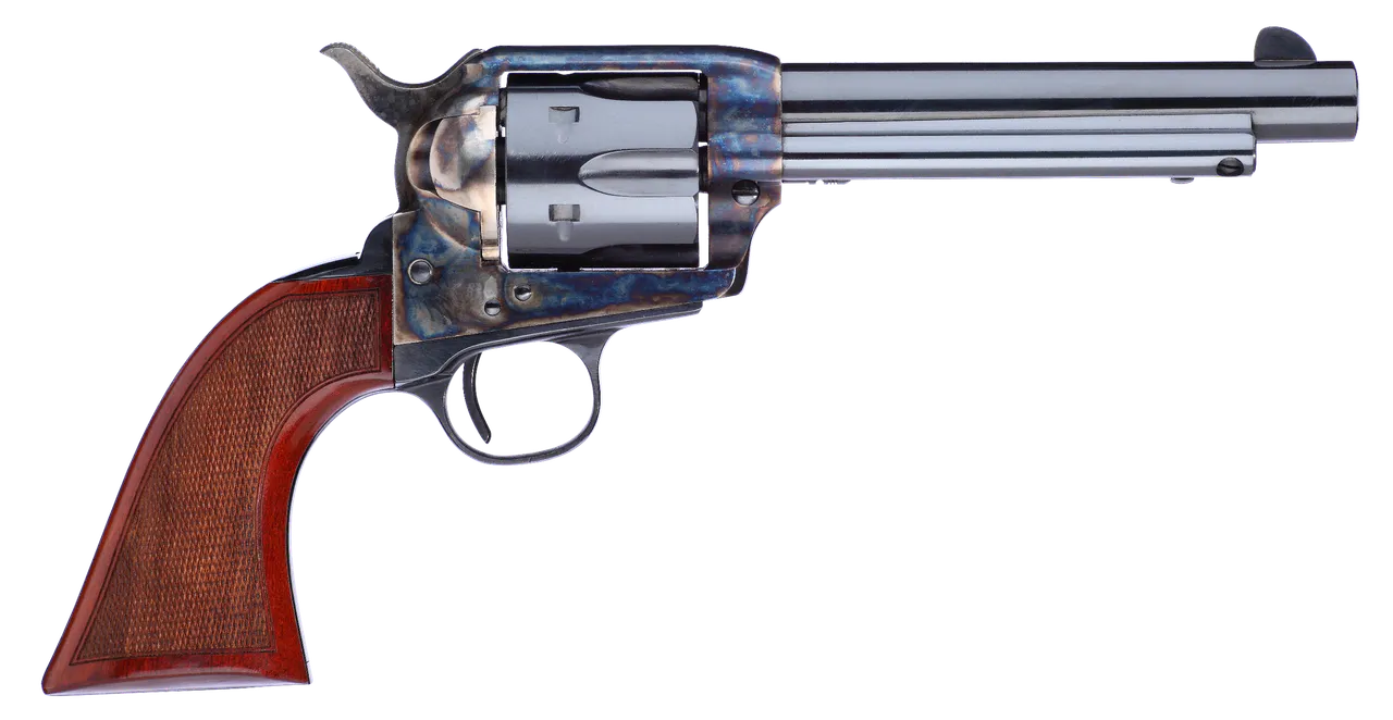 Taylors & Company 556209DE Short Stroke Gunfighter Uberti 357 Mag 6 Shot 5.50" Blued Round Barrel & Cylinder, Color Case Hardened Steel Frame, Walnut Checkered Army Style Grip, Exposed Hammer