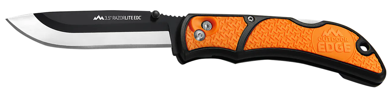 Outdoor Edge RLB30C RazorLite 3.50" Folding Drop Point Tanto Plain 420J2 SS Blade Black/Orange Polymer Handle
