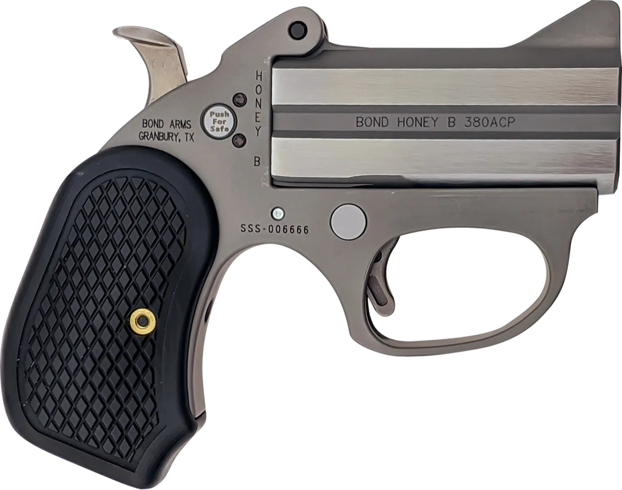 Bond Arms BAHB Honey B Stinger RS 380 ACP 2rd Shot 3" Matte Stainless Steel Frame Black Extended B6 Resin Grips Right Hand