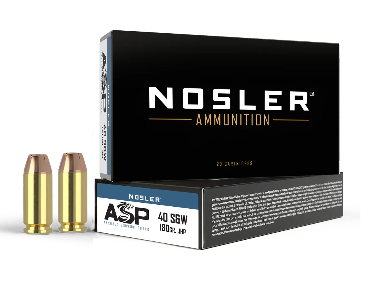 Nosler 51212 Assured Stopping Power Handgun 40S&W 180gr Jacketed Hollow Point 50 Per Box/10 Case