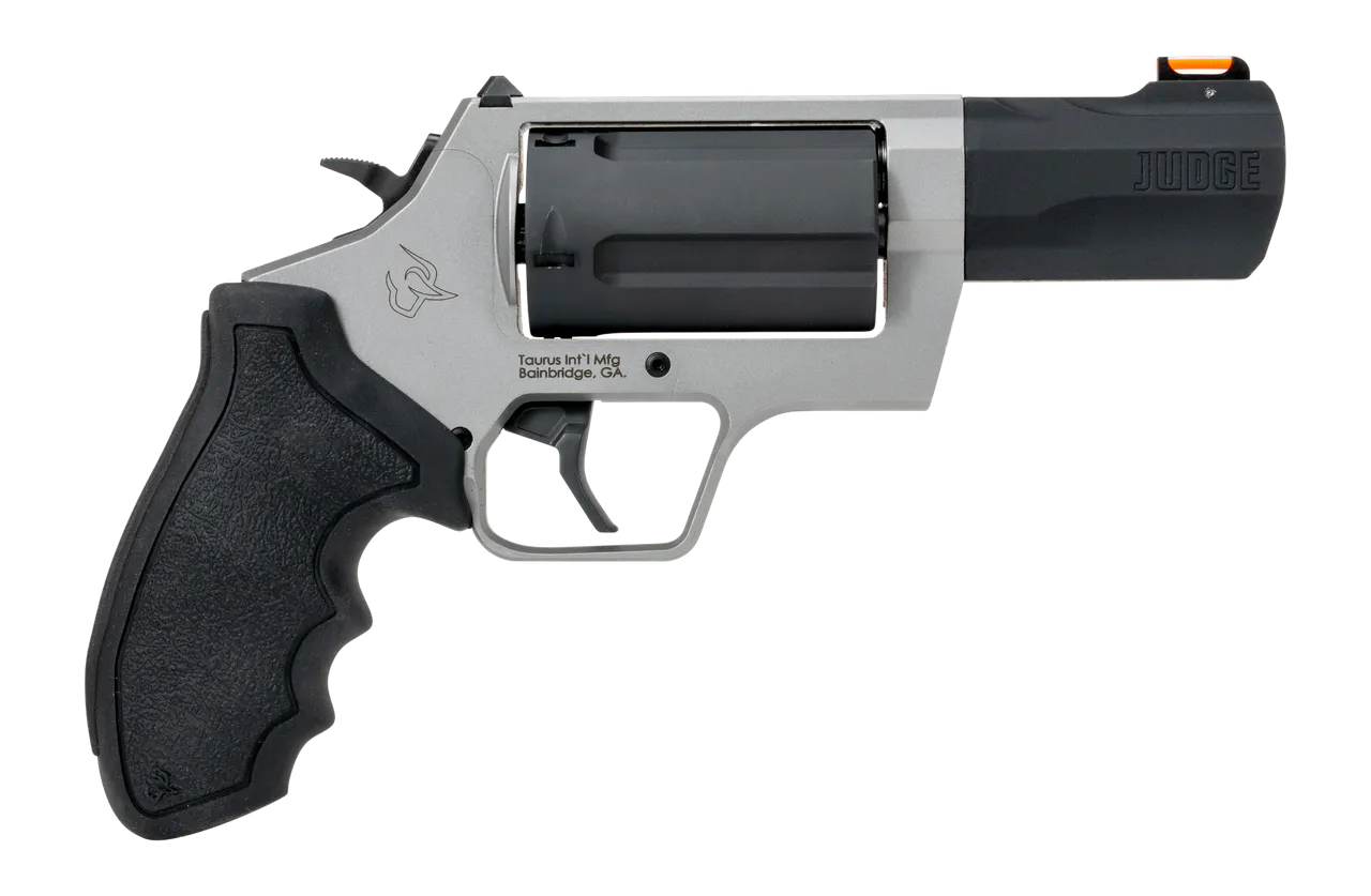 Taurus 2-JUDGE35 Judge 45 Long Colt/410 Gauge 5 Shot 3" Stainless Steel Barrel & Frame, Black Stainless Steel Cylinder, Black Rubber Grip, Transfer Bar Safety